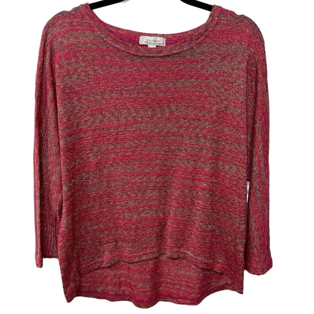 Dress‎ Barn Knit Sweater Pullover Red Gold Plus Size 1X Sparkle Holiday Metallic